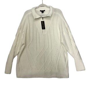 SABRINA LAUREN New York Sweater Women Size 3X Knit Cream Pullover Quarter‎ Zip